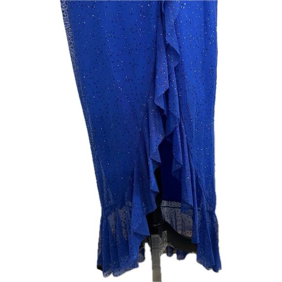 Y2K JESSICA McCLINTOCK Gunne Sax Maxi one shoulder blue ruffle front dress Small - Picture 6 of 7